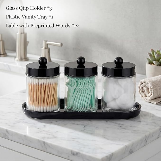 SheeChung Qtip Holder 3pcs, Glass Apothecary Jars - Image 2