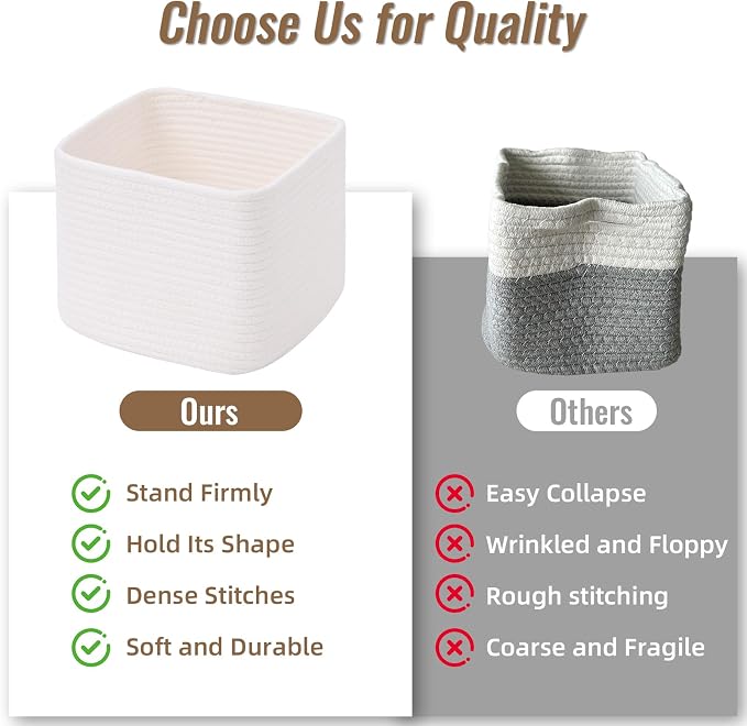 3 Pack Cube Storage Bin, 9”x9”x7” Cotton Rope Woven Baskets - Image 9