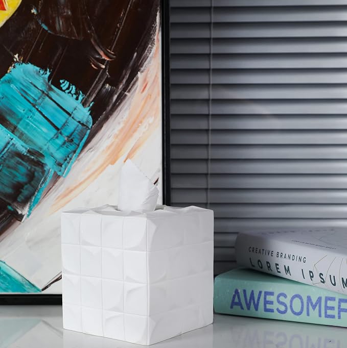 Hymmah Modern Square Tissue Box Cover Holder, Bathroom Accessories Decor Unique - Image 6