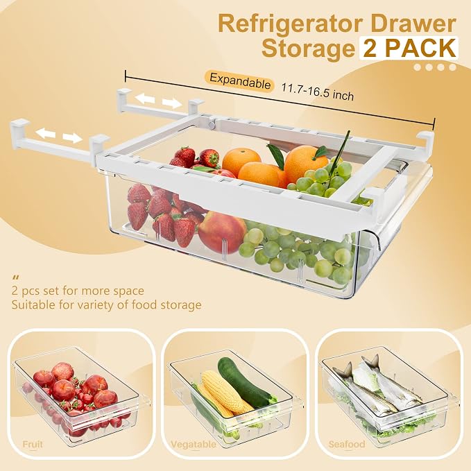 SNSLXH 2 Pack Refrigerator Drawer Organizer, Pull Out Shelf Storage Transparent - Image 4