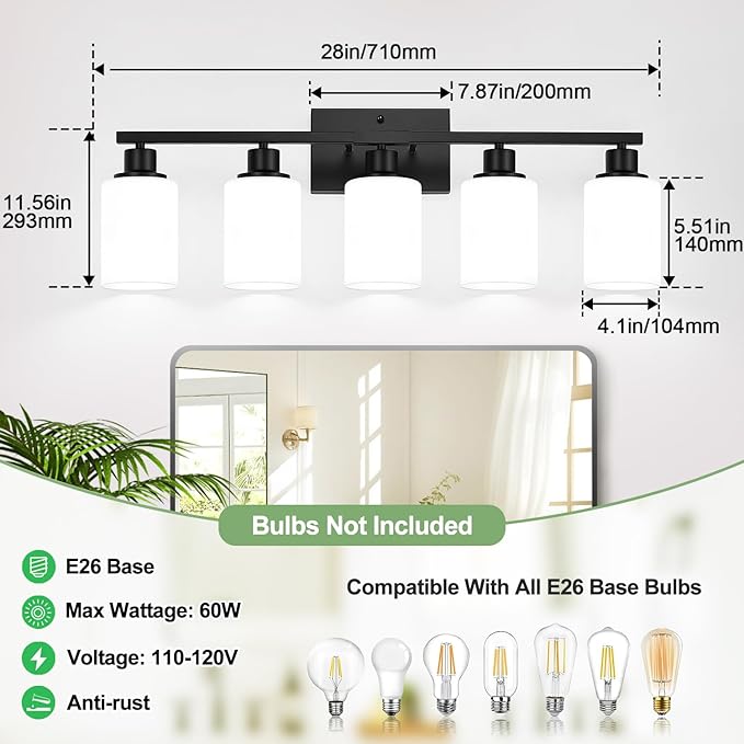 5-Light Black Bathroom Vanity Light Fixture - Image 8