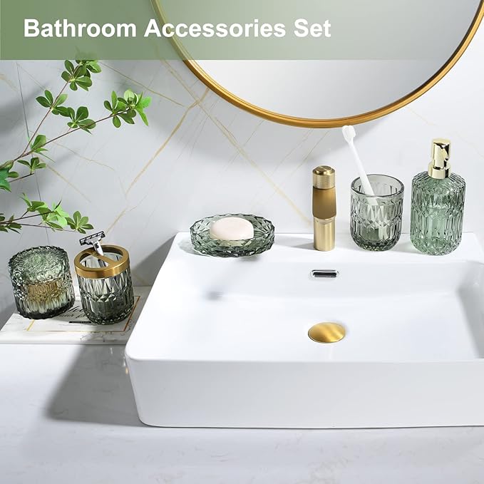Green Bathroom Accessories Set, Soap Dispenser, Soap Dish, Toothbrush Holder Set - Image 3