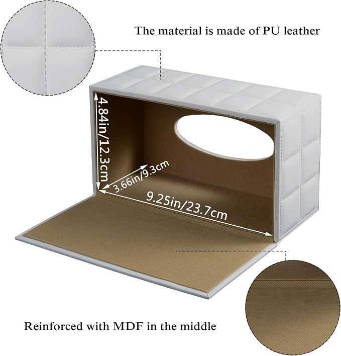 Tissue Box Cover Rectangle Tissue Box Holder PU Leather Facial Organizer - Image 3