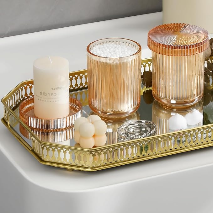 rejomiik Glass Qtip Holder Dispenser, Bathroom Canister Apothecary Jars - Image 6
