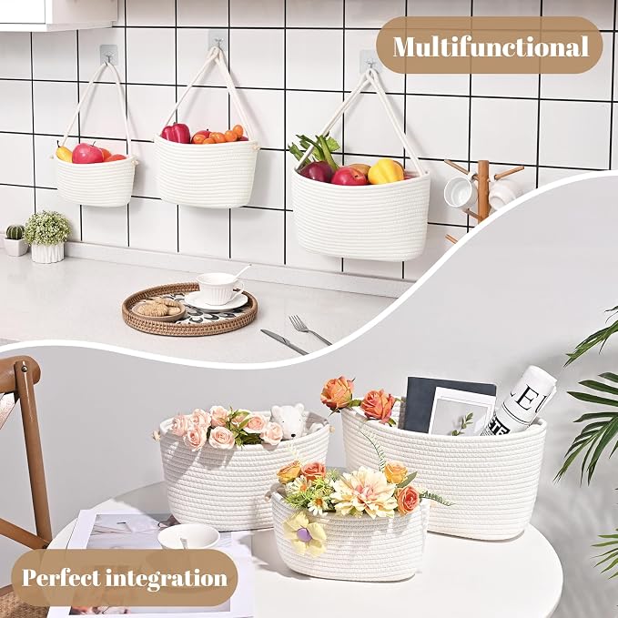 Hanging Storage Baskets, Over the Door Basket, Cotton Wall Baskets Storage - Image 2