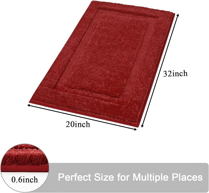 SHACOS Red Bathroom Rugs Sets 2 Piece 20x32 inch, Microfiber Non Slip Washable - Image 2