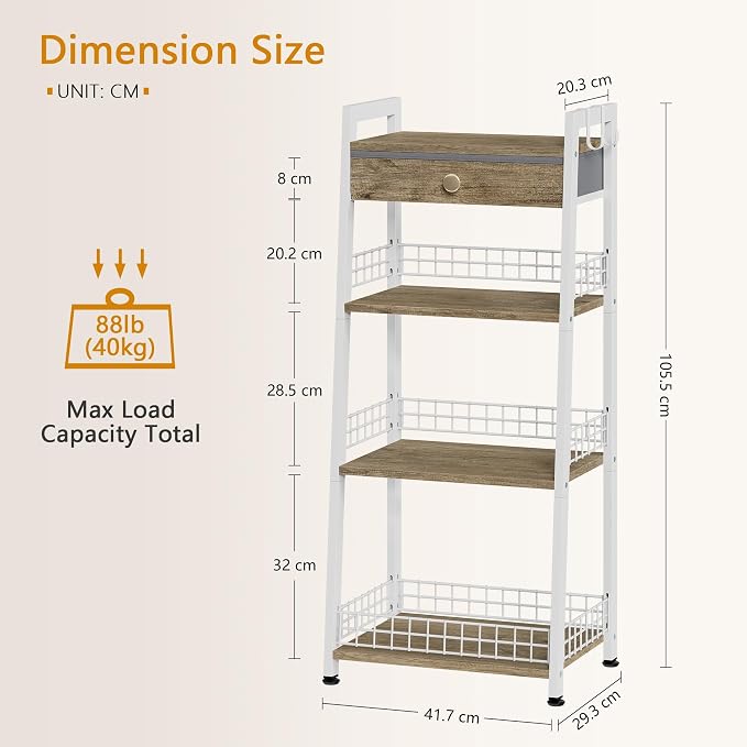 4-Tier Ladder Shelf with Drawer, Bathroom Table Stand - Image 3