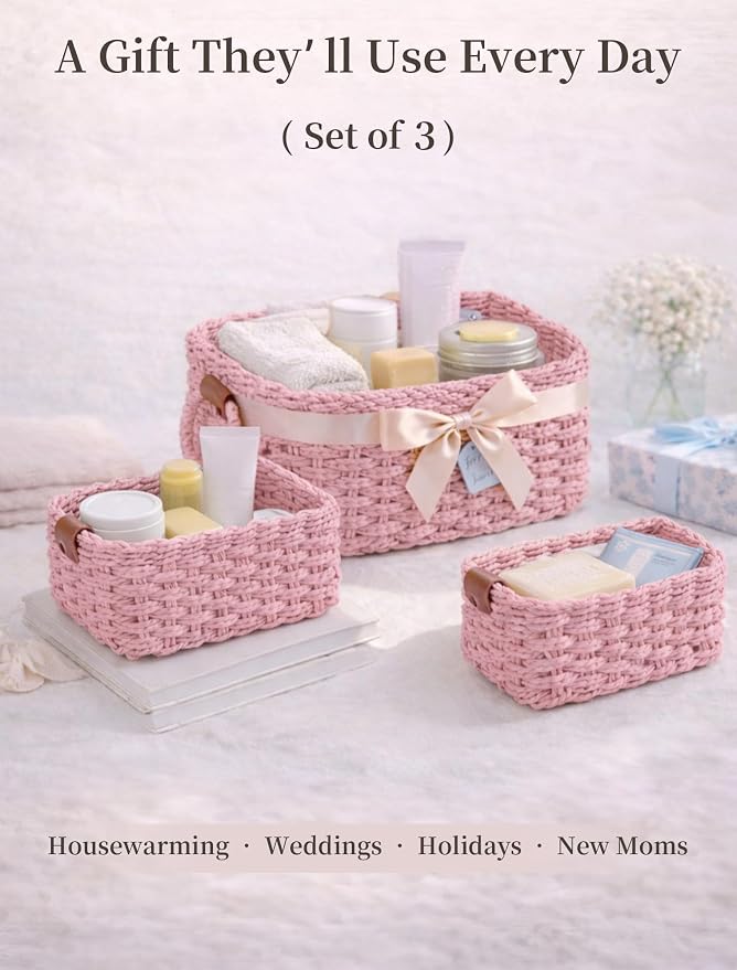 Storage Basket, Recycled Paper Rope Bathroom Basket Organizer, Mini wicker - Image 7