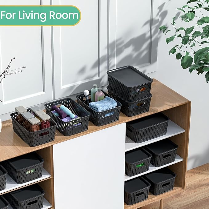 Plastic Storage Baskets with Lid-Plastic Storage Containers Stackable Storage - Image 4