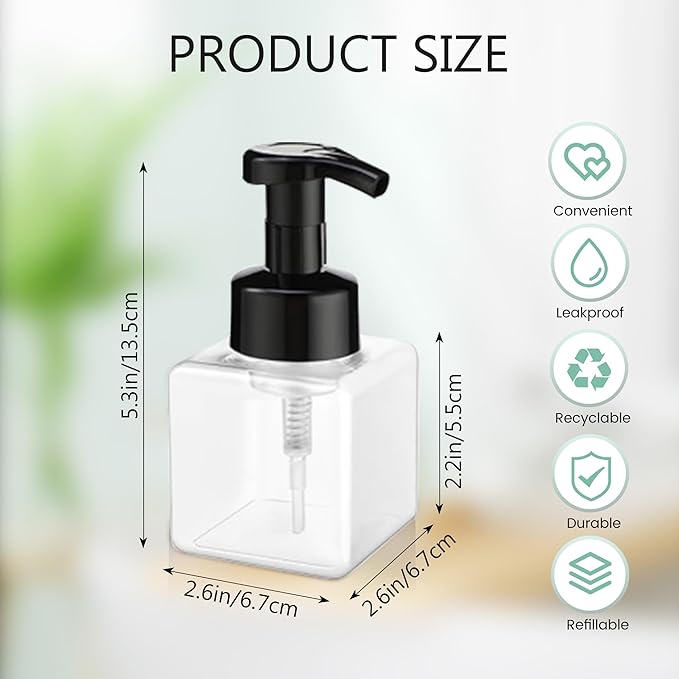 8.5 oz Foaming Soap Dispenser Plastic Foaming Pump Bottle, Refillable Dispenser - Image 2