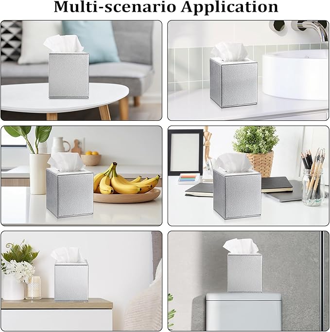 Sumnacon Tissue Box Cover Square Tissue Box Stylish PU Tissue Box Holder - Image 6