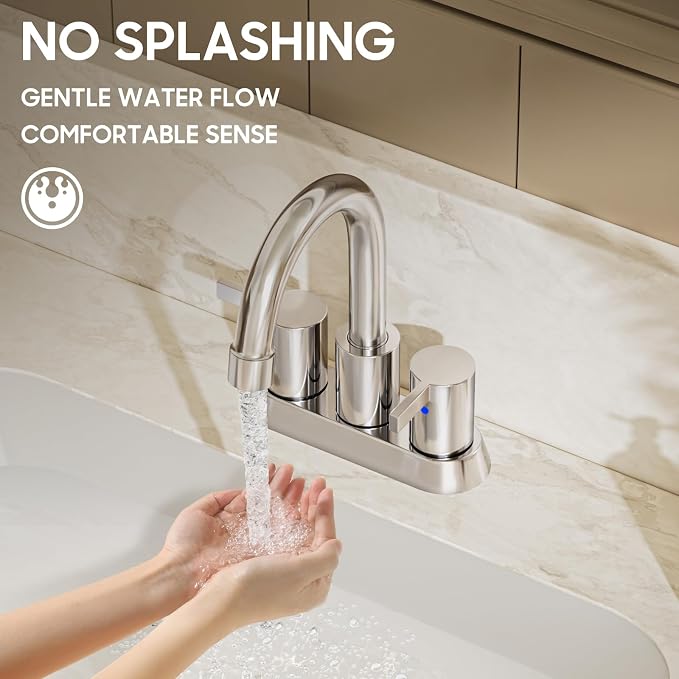 Phiestina 4 Inch Centerset 2 or 3 Holes 2 Handle Chrome Lead-Free Bathroom - Image 8