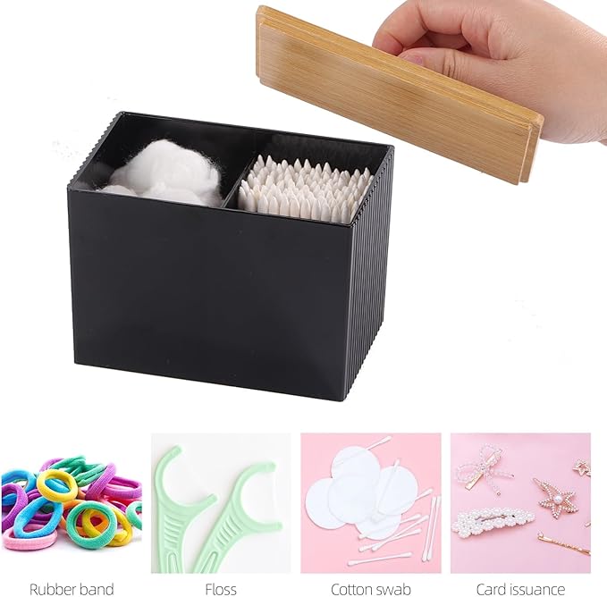 Ohlove Qtip Holder with Bamboo Lids, 3 Compartments Cotton Ball/Swabs Dispenser - Image 3