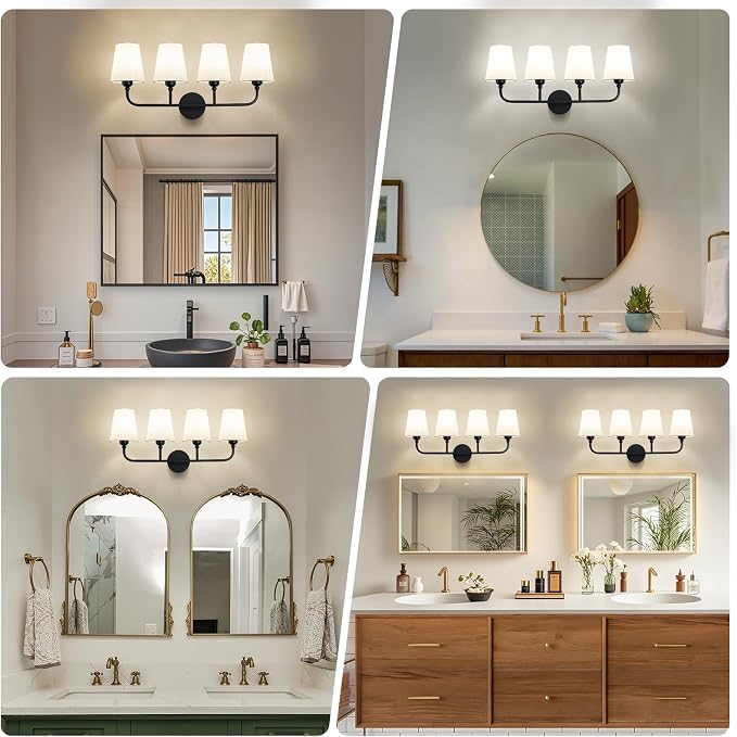Bathroom Vanity Light, Matte Black Bathroom Light Fixtures, 4-Light Lighting - Image 2