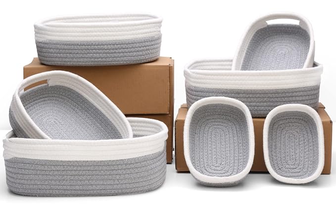 7 Piece Cotton Rope Woven Basket Set by HLWDFLZ