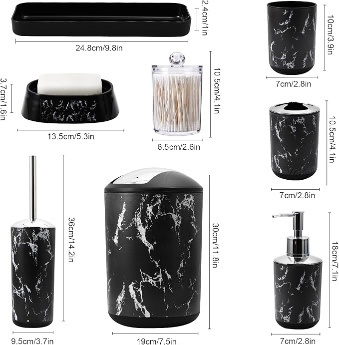 Black Marble Bathroom Accessories Set, Vanity Tray, Soap Dispenser, Soap Dish - Image 6