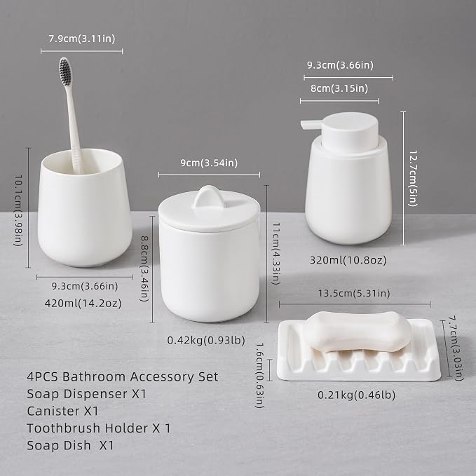 Ceramic Bathroom Accessories Set, Lotion Soap Dispenser and Toothbrush Holder - Image 2