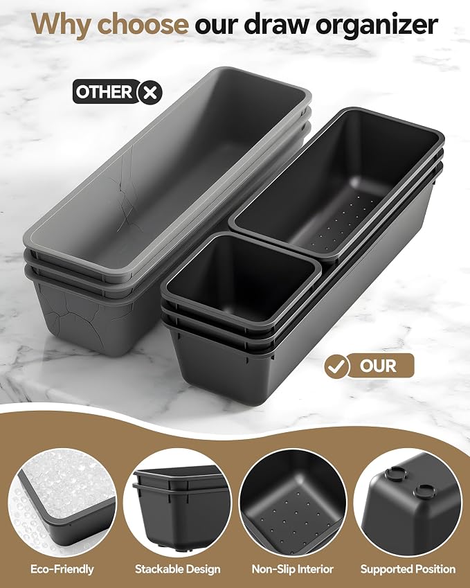 13 Pack Plastic Drawer Organizers Set, 3 Sizes Desk Drawer Organizer Trays - Image 3