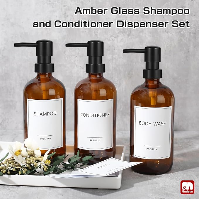 GMISUN Glass Shampoo and Conditioner Dispenser, Shower Soap Dispenser Bottles - Image 9