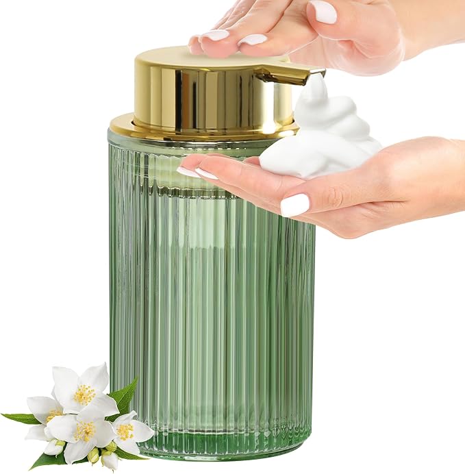 Green Glass Foaming Soap Dispenser, Ribbed Foam Hand Soap Dispenser by ALPIRIRAL
