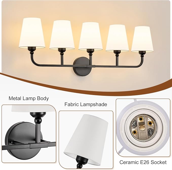 Bathroom Vanity Light, Matte Black Bathroom Light Fixtures, 5-Light Lighting - Image 8