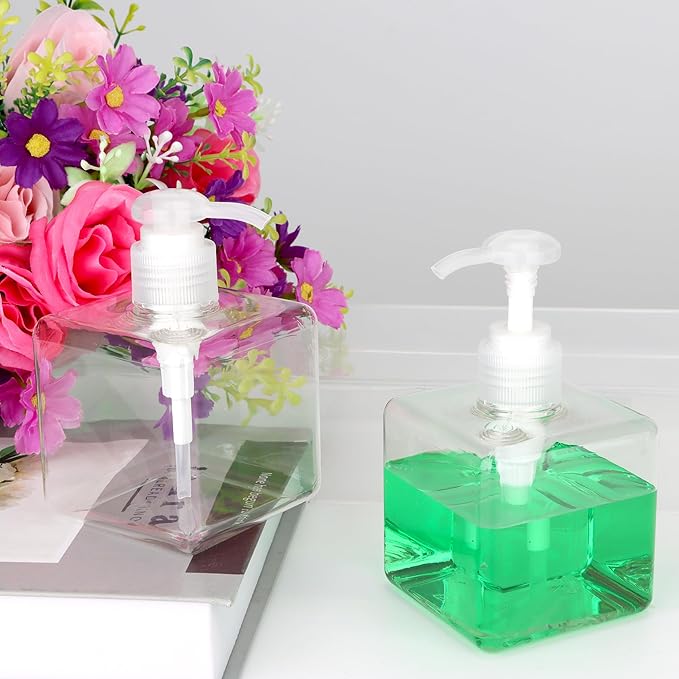 250ml Pump Bottle Dispenser Jansburg 2 Pack Refillable Square Plastic Lotion - Image 7