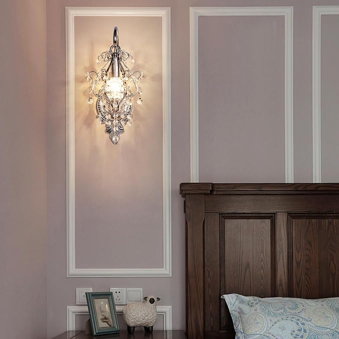 Silver Crystal Vintage Wall Sconces Set of 2 Indoor Hardwired Wall Light Fixture - Image 3