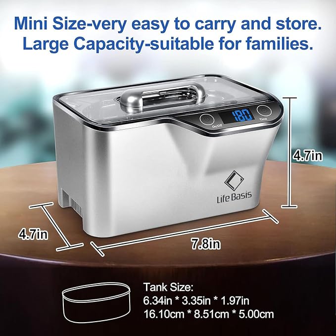 LifeBasis Ultrasonic Cleaner, Professional 45kHz Ultrasonic Jewelry Cleaner 20 - Image 7