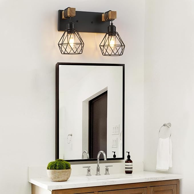Farmhouse Bathroom Vanity Light Fixtures, 3-Light Wood Bathroom Light Fixtures - Image 2