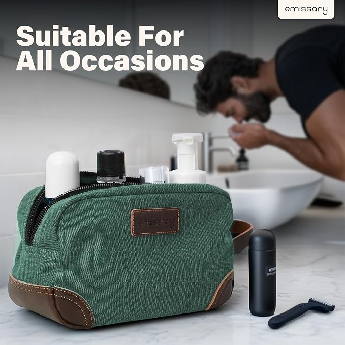 emissary Men's Toiletry Bag, Leather and Canvas Travel Toiletry Bag, Dopp Kit - Image 7
