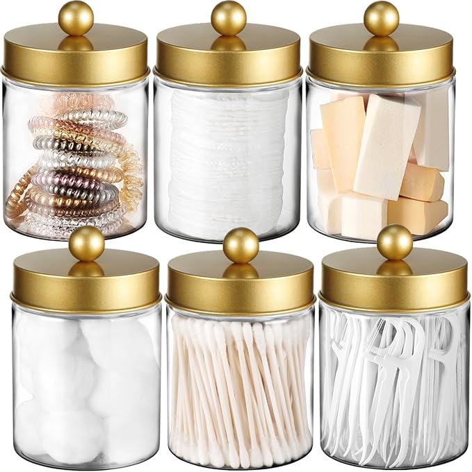 Amolliar Qtip Holder Dispenser - 8 oz Plastic Apothecary Jar Containers by Amolliar