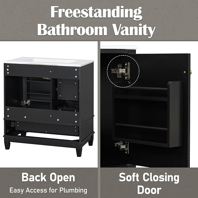 30" Bathroom Vanity with Sink, Harper & Bright Designs Free Standing Single - Image 7