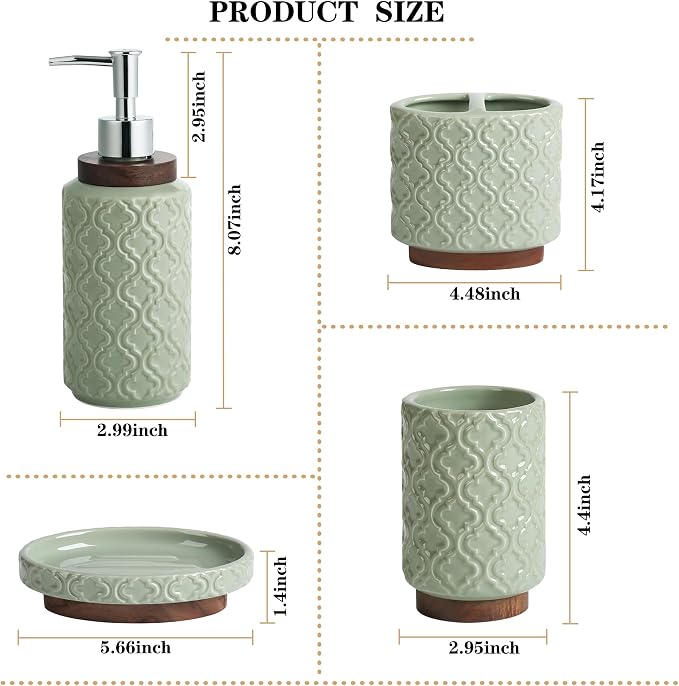 Elegant Bathroom Accessories Set 4 PCS Ceramic and Wood Bathroom Accessory Set - Image 3