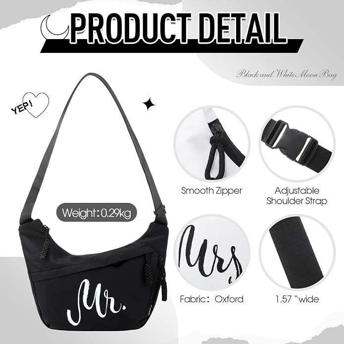 2 Pcs Wedding Gift Mr Mrs Crescent Bag Mr Mrs Travel Sling Crossbody Bag - Image 4