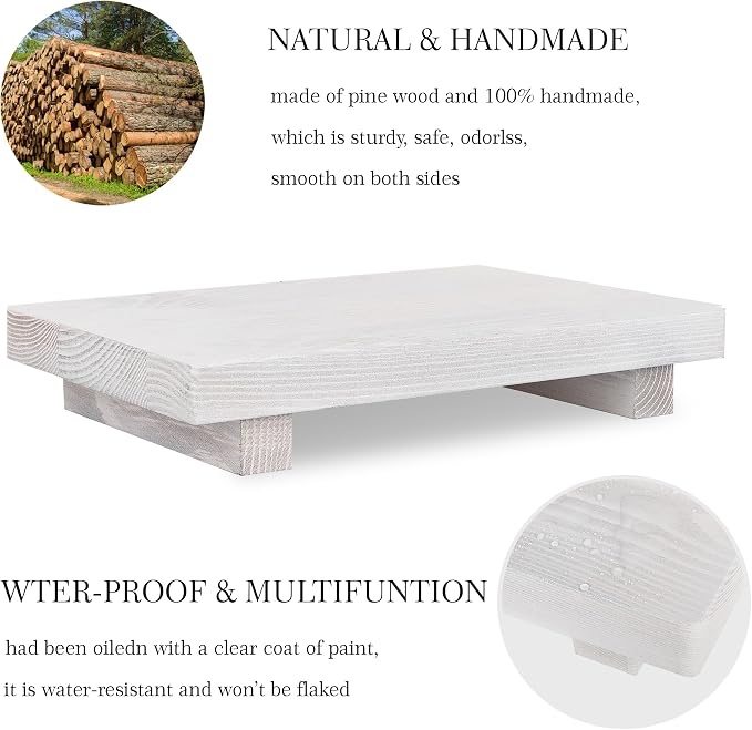 Bathroom Counter Organizer Wood Pedestal Stand Farmhouse Decorative Tray Soap - Image 4
