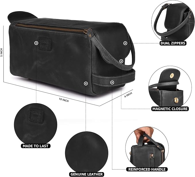 LEATHER VILLAGE Genuine Leather Travel Toiletry Bag - Image 3