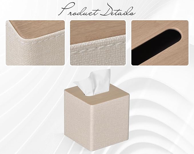 Tissue Box Cover Square PU Leather Facial Tissue Box Holder - Image 5