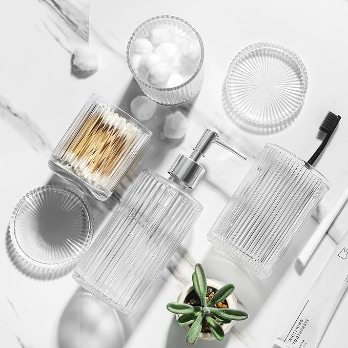 Bathroom Accessories Set, 4 Pack Clear Glass Bath Accessory Sets Complete - Image 6