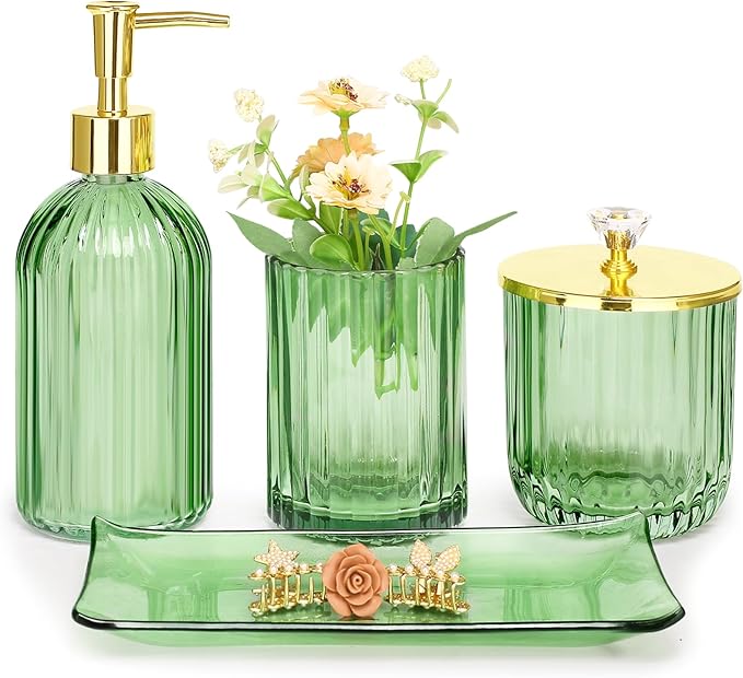 Haturi Bathroom Accessories Set, Toothbrush Holder, Qtip Holder, Vanity Tray by Haturi