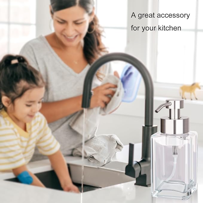 Foaming Soap Dispenser with Stainless Steel Pump, 12oz Refillable Glass Liquid - Image 6