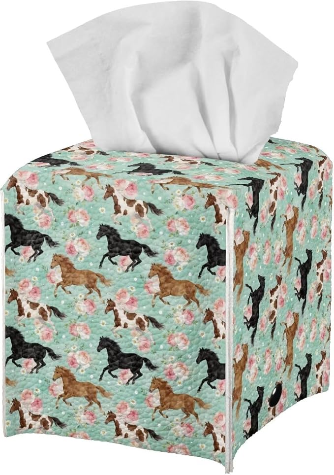 Horses Modern Tissue Box Holder, Waterproof Square PU Leather Napkin Case - Image 2