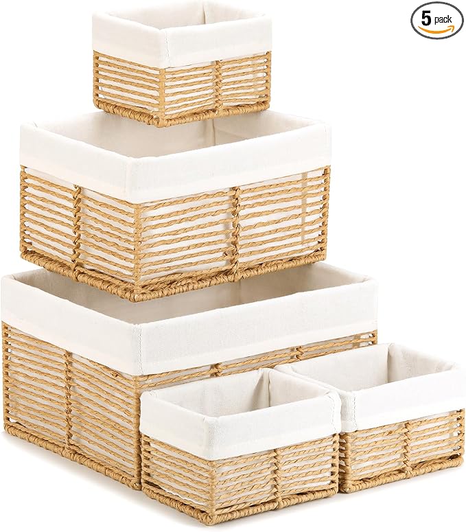 Vagusicc Wicker Storage Basket, Hand-Woven Paper Rope Wicker Baskets, by Vagusicc