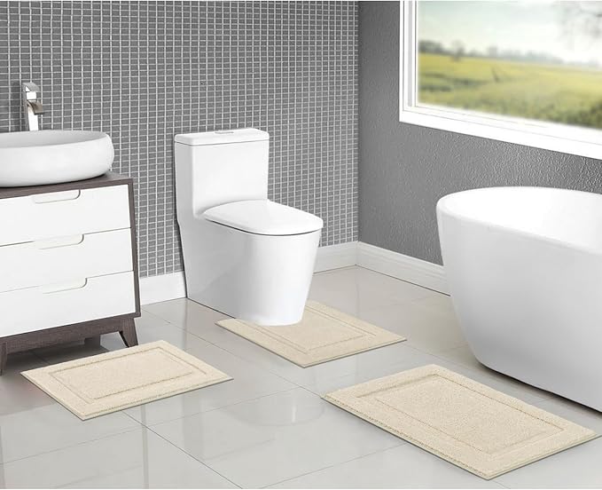 SHACOS Soft Fluffy Bathroom Rugs Set of 3 Pieces Bath Mats - Image 2