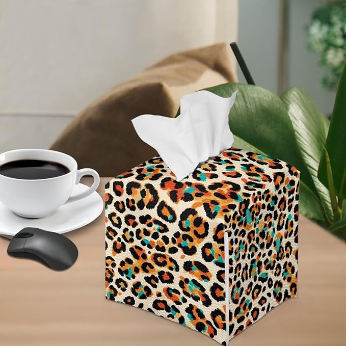 Leopard Print Tissue Box Holder Stylish Leather Square Tissue Box Cover - Image 4