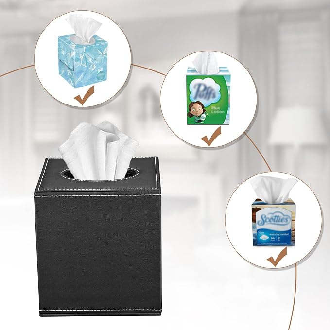 Tissue Box Cover, PU Leather Tissue Box Holder Square Box Covers - Image 5