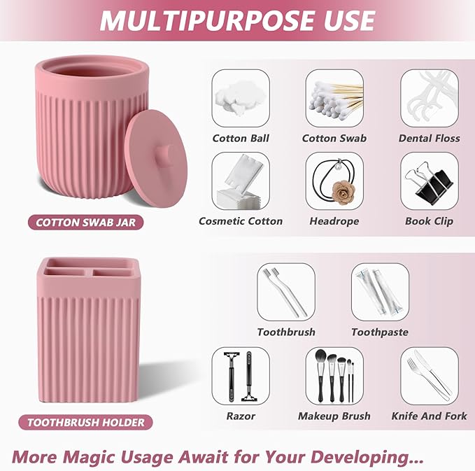 Resin Pink Bathroom Accessories Set 5 Pcs, Lotion Soap Dispenser, Toothbrush - Image 4