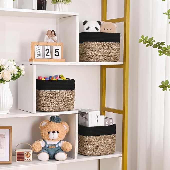 3 Pack Cube Storage Bin, 9”x9”x7” Cotton Rope Woven Baskets - Image 3
