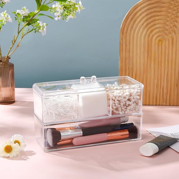 2 Layer Qtip Holder Transparent 3 Compartments Cotton Ball and Swab Holder - Image 5