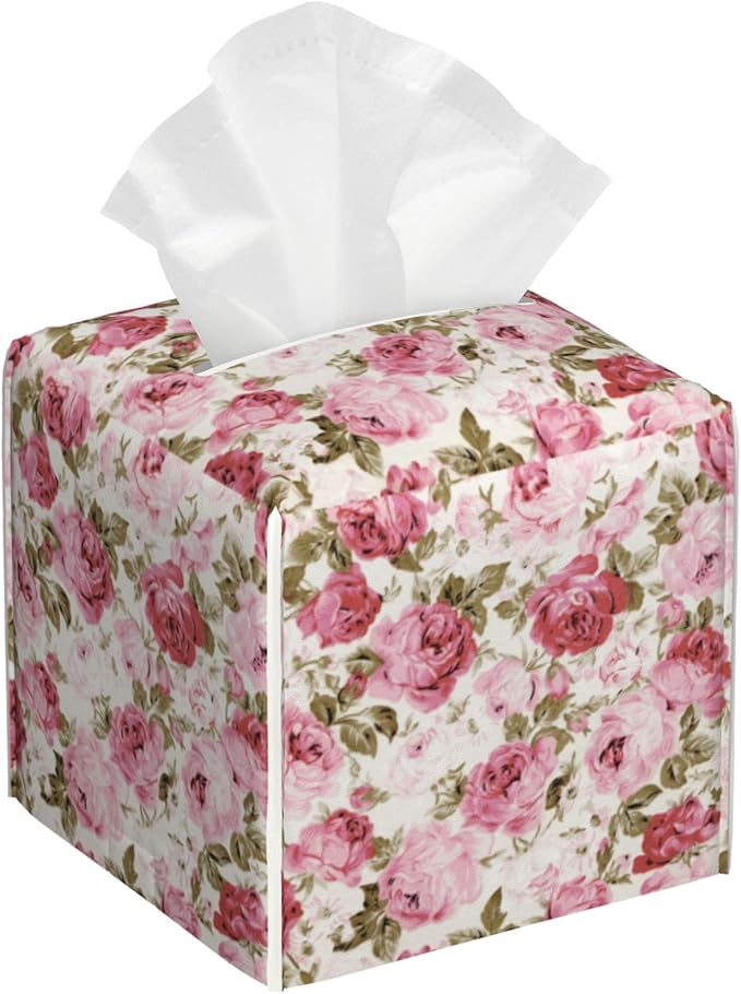 Vintage Rose Flowers Leaves Tissue Box Cover Square by sndheke