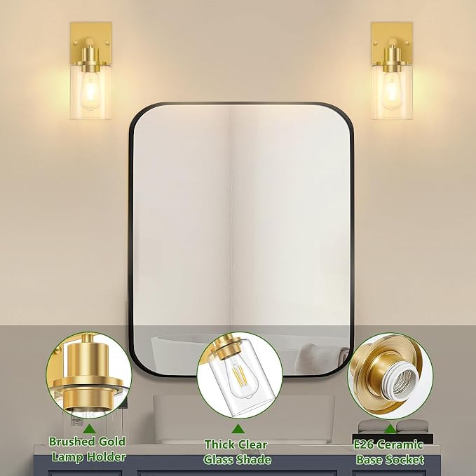 Licperron Gold Wall Sconces Set of 2, Bathroom Sconces Wall Lighting - Image 3